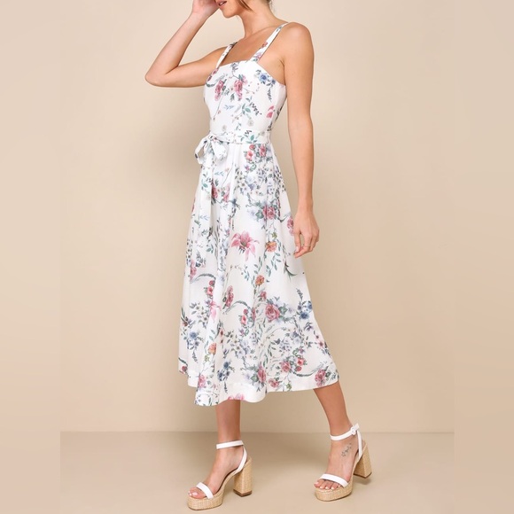 Lulus Sunny Posture Ivory Floral Sleeveless Midi Dress - Picture 3 of 13